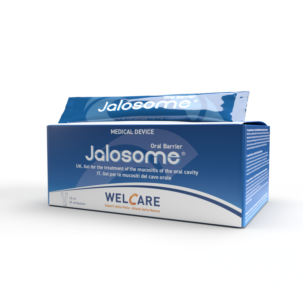 Jalosome® Oral Barrier Gel kék doboza és egyadagos tasakja